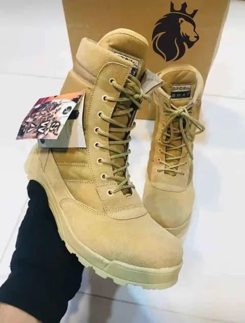 Men’s Beige SWAT Knee High Tactical Boots